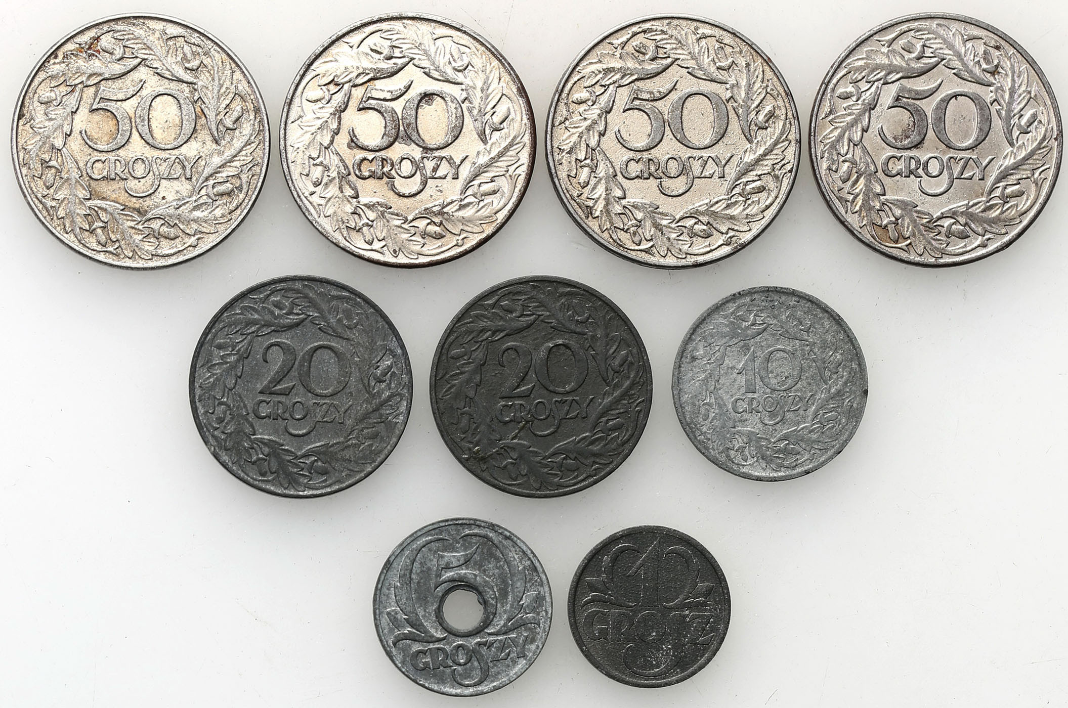 II RP, Generalna Gubernia. 1 - 50 groszy 1923-1938, zestaw 9 monet